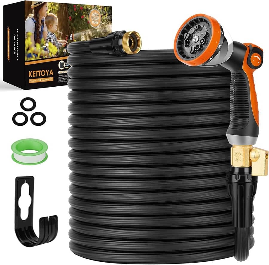Lightweight Expandable Garden Hose WITH Deluxe Thumb Control Multi-Pattern Spray Nozzle AND Hanging Bracket $24.99 (reg $60)