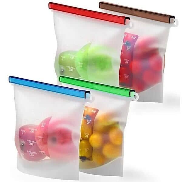 5 PACK of Silicone Reusable Slide Lock food Storag Bags closetsamples