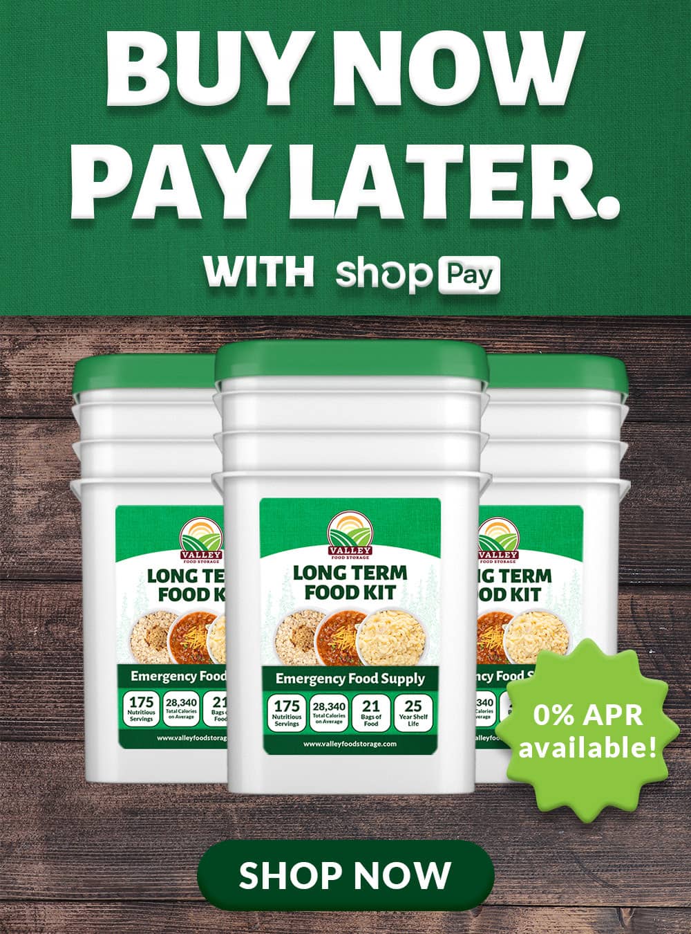 Buy Now Pay Later on Emergency Food at Valley Food Storage closetsamples